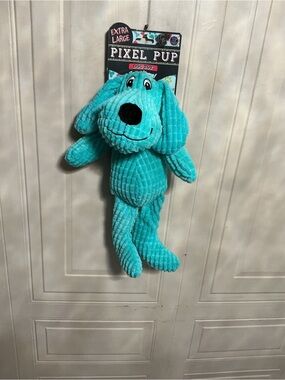 Bow Wow Pet 14" Dog Toy Pixel XL w/Squeaker, Teal / Blue, New